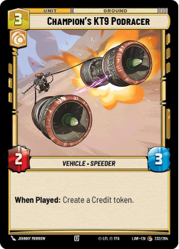 Champion's KT9 Podracer single card from Star Wars Unlimited