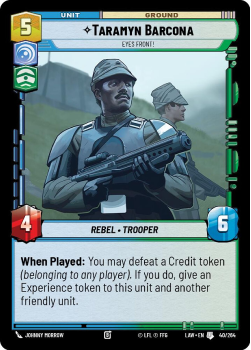 Taramyn Barcona - Eyes Front! single card from Star Wars Unlimited