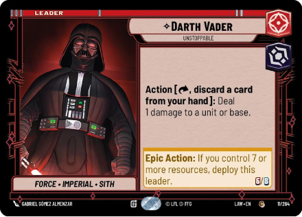 Darth Vader - Unstoppable single card from Star Wars Unlimited
