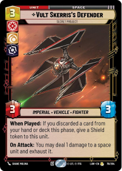 Vult Skerris's Defender - Secret Project single card from Star Wars Unlimited