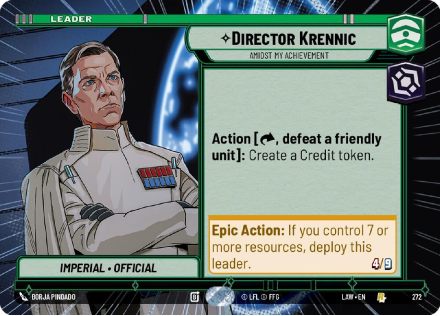 Director Krennic - Amidst My Achievement (HYPERSPACE) single card from Star Wars Unlimited