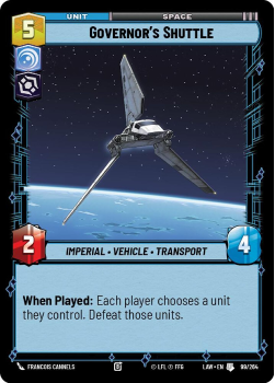 Governor's Shuttle single card from Star Wars Unlimited