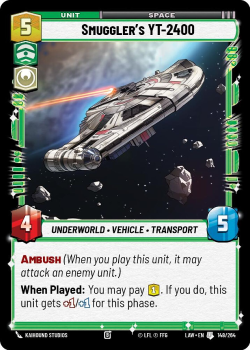 Smuggler's YT-2400 single card from Star Wars Unlimited