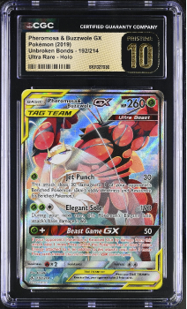 Pheromosa and Buzzwole GX (ULTRA RARE - HOLO) : 192/214 UNBROKEN BONDS - CERTIFIED GUARANTY COMPANY Graded Card - 10 PRISTINE