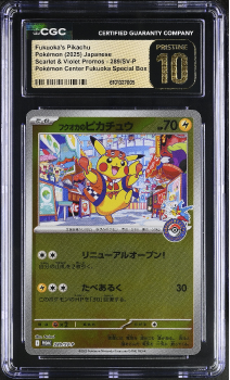 Fukuokas Pikachu - 289/SV-P JPN POKEMON CENTER FUKUOKA SPECIAL BOX - CERTIFIED GUARANTY COMPANY Graded Card - 10 GEM MINT
