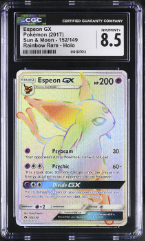 Espeon GX (RAINBOW RARE) : 152/149 SUN AND MMON - CERTIFIED GUARANTY COMPANY Graded Card - 8.5 NM/MINT