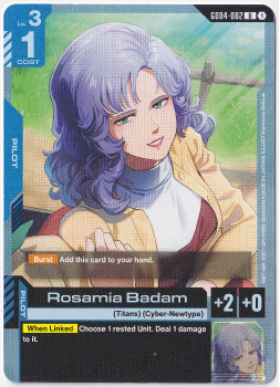 Rosamia Badam single card from Gundam Card Game