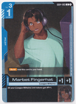 Marbet Fingerhat single card from Gundam Card Game