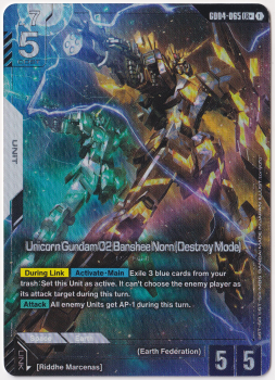 Unicorn Gundam 02 Banshee Norn (Destroy Mode)(LR+) single card from Gundam Card Game