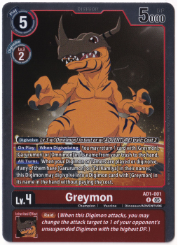 Greymon single card from Digimon Card Game