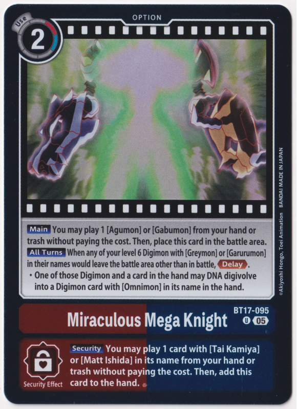 Miraculous Mega Knight : BT17-095 DIGIMON GENERATION - Digimon Card Game  Single Card