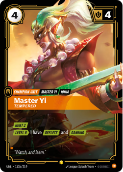 Master Yi, Tempered (Alternate Art) single card from Riftbound : League of Legends Card Game