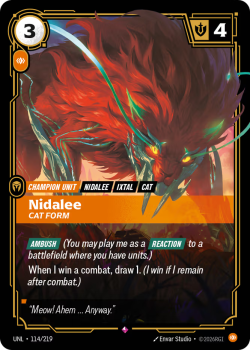 Nidalee, Cat Form single card from Riftbound : League of Legends Card Game