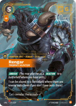 Rengar, Trophy Hunter single card from Riftbound : League of Legends Card Game