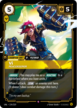 Vi, Peacekeeper single card from Riftbound : League of Legends Card Game