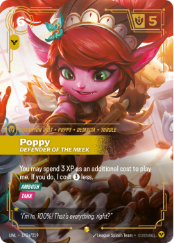 Poppy, Defender of the Meek (Alternate Art) single card from Riftbound : League of Legends Card Game