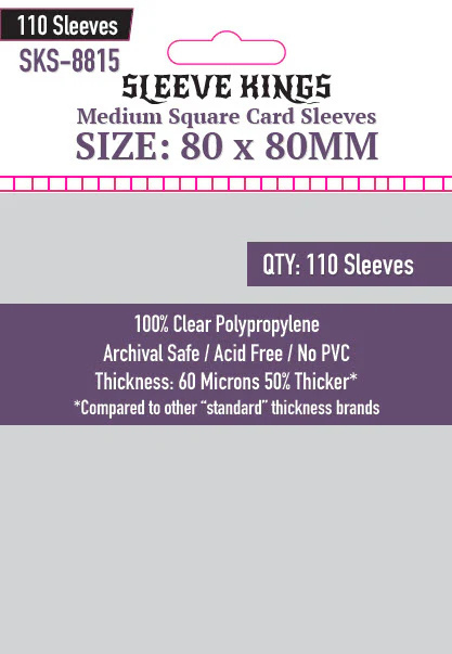 Sleeve Kings Medium Square Card Sleeves (80x80mm) 110 Pack, 60 Micron,  SKS-8815