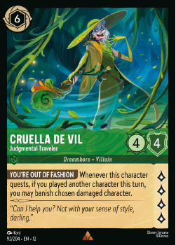 Cruella De Vil - Judgmental Traveler single card from Disney Lorcana