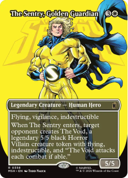 The Sentry, Golden Guardian (BORDERLESS) (LOGO) single card from Magic: the Gathering