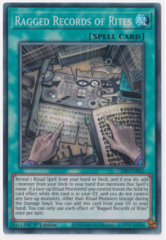 Ragged Records of Rites (Super Rare) single card from Yu-Gi-Oh