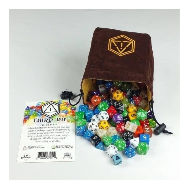 Third Die Standing Dice Bag Chocolate Brown and Gold Chaos Cards